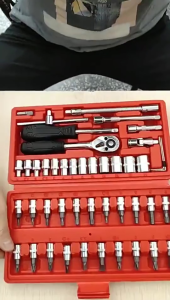 46PCS Emergency Socket Wrench Tool Kit Portable DIY Hardware Hand Tools Set Kit With Plastic Box
