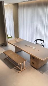 Modern Minimalist Luxury North American Basswood Tea Table Chair Set Office Tea Room New Chinese Style Solid Wood Dry Tea Table