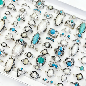 10/20/30Pieces Bohemian Retro Turquoise Rings Set For Women Mix Style Vintage Fashion Geometry Blue White Stone Jewelry Party