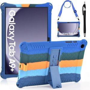 Tablet Cover For Samsung Galaxy Tab A9+11"plus Kids Case 2023 SM-X210 X215 X216 X218 Soft Silicon Stand Case capa+Shoulder strap