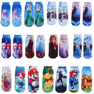 BLOKEES | 3Pair 2-8Years Baby Cute Elsa Mermaid Princess cartoon Print Socks Soft Short Socks for Kids Fashion Boat Socks for Girls Socks