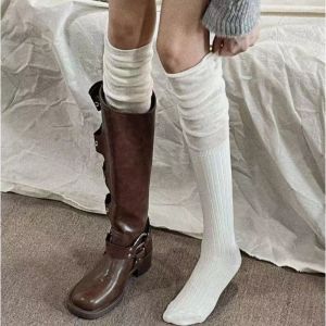 Knee-high Spliced Long Tube Socks Womens Autumn Winter Fashion Color Block Boots Matching Socks Simple Style Pure Color