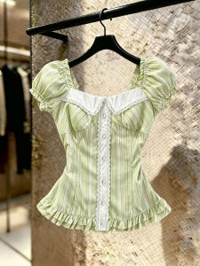 SHUAIYUE | Áo Sọc Vintage Ngọt Ngào Voan Nơ