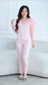 (Bunnysky) Đồ bộ mặc nhà nữ quần áo thiết kế sang trọng là sự kết hợp giữa lụa xước và lụa ngọc trai