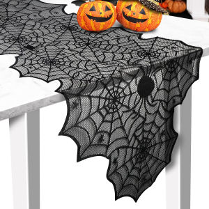 Halloween Table tablecloth Black Lace Spider Web Table Runners for Halloween Decor/Party Dinner Table Decoration 45x183cm