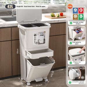 MMZECE | dustbin with wheels Hands-free Kitchen Trash Bin With Wheels Tall and Movable