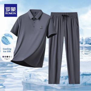 ROMON | Lomond Summer Thin Ice Silk Mens Polo Shirt Short Sleeve Casual T-Shirt Fathers Day Gift Youth Polyester Spandex Blend