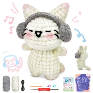 1pc YAMAXIN Headphone Kitten Crochet Kit Mixed Color Fabric Animal Crochet Kitwith Step-by-Step Video Tutorials