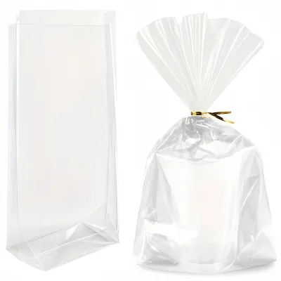 25/50pcs Transparent Flat Bottom Gusset Processing Bag with Kink Tie Gift Bag Birthday Party Gift Bag Christmas Small Gift Bag