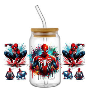 Hotsale 20 Styles Cool Cartoon Spider-Man 16oz UV DTF 3D Sticker Waterproof Decals Wraps Glass Can Cups Creative Craft DIY Gifts