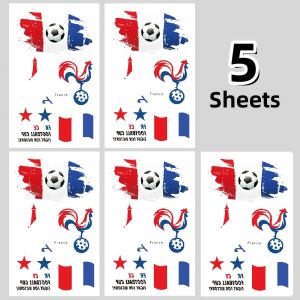 5 Sheets France Flag Temporary Tattoos Football Cup French Face Tattoo Sticker For Sports Fans Party Waterproof Body Art Sticker