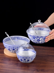 Blue And White Porcelain Bowl with Lid for Cold Dishes Pickled Vegetable Bowl Fermented Vegetable Jar Commercial Ceramic Bowl