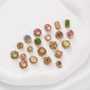 Handmade DIY Oval Rectangle Sand Gold Hollow Diamond Spacer Beads Bracelet Necklace Jewelry Accessories Craft Materials