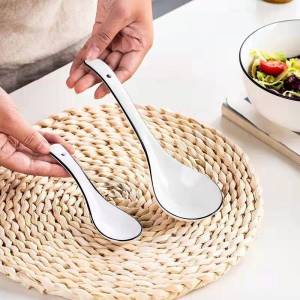 Large Size Ceramic Long Handle Spoon Kitchen Utensil for Soup Rice Porridge Noodles Home Use Soup Ladle Porridge Spoon