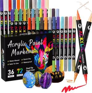 72Colors Dual Tip Acrylic Paint Pens Markers 36Pack Art Markers Set Drawing Markers for DIY Crafts Making Art Supplies