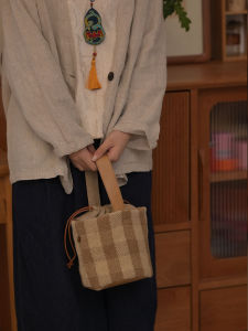 Artistic Chinese Style Printed Cotton Bucket Bag Womens Crossbody Summer High-End Small Single Shoulder Handbag