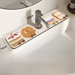 Dopamine Bathroom Kitchen Sink Faucet Drain Pad Narrow Edge Water Absorbent Mat Decorative Home Use Countertop Water Mat