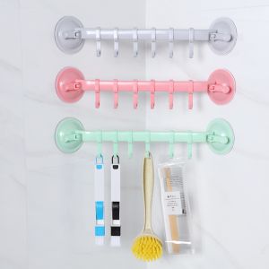 1pcs Powerful Suction Cup Type Hook 6 Rows for Kitchen Bathroom Corner Suspension Without Marks Hanger Hook