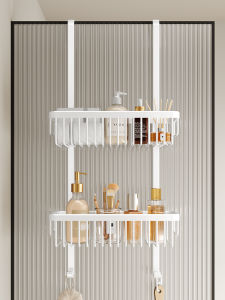 White Shower Room Bathroom Rack Bathroom Hanging Basket Bathroom Shower Room Partition Rack Drill-Free Shelf