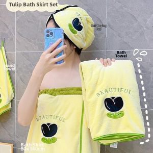 Wearable Coralfleece Towel Set with Bath Hat Absorbent Quick Dry