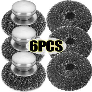 6Pcs Kitchen Stainless Steel Pot Brush with Handles Dishwashing Wire Ball Heavy Duty Metal Scrubber Home Pot Pan Cleaning Tool