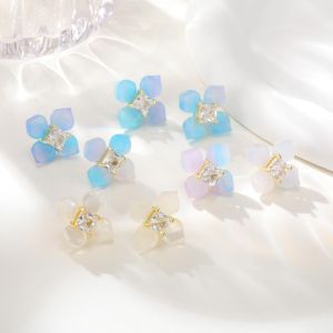 Kemstone Womens Stainless Steel Dual-Wear Stud Earrings with Gradient Acetate Hydrangea & Zircon