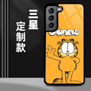 Full Cover Silicone Phone Case for Samsung Galaxy S23 S24 Ultra S23 Fe Anti-Fall Cartoon Garfield Cat Design Compatible with Multiple Models