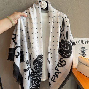 Khăn Choàng Vải Lanh Cotton Họa Tiết Hoa Trà Nhỏ Đa Năng Cho Nữ Mùa Hè Chống Nắng Che Đầu Khăn Choàng Quấn Quanh Vai