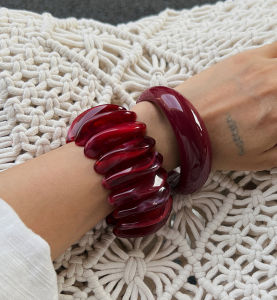 Ingemark 2 Styles Vintage Red Thick Resin Acrylic Bangles for Women on Hand 2025 New Fashion Irregular Arm Bracelet Boho Jewelry