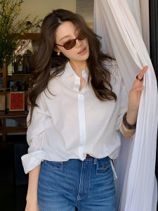 Áo Sơ Mi Trắng Thêu Kiểu Pháp Cho Nữ Mùa Xuân 2025 Dáng Rộng Thoải Mái Độc Đáo Đẹp Mắt Chất Liệu Chống Tia UV