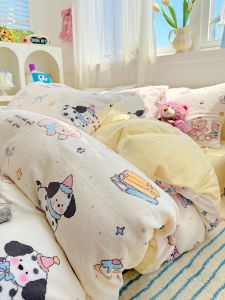 Cartoon Winter Milk Velvet Bedding Set Cute Girl Heart Fleece Duvet Cover Sheet Standard Size Dormitory Three Piece Set