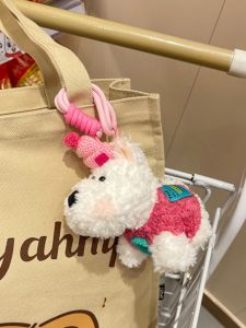 Adorable West Highland Plush Doll Cartoon Little Dog Bag Charm Keychain Toy Pendant for Girls Handbag Decorations Accessories