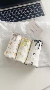 SEA AMILA กางเกงในสาวเป้าผ้าฝ้ายแท้ลายดอกไม้เล็กสดหวานหูไม้ผ้าฝ้าย100% ต้านเชื้อแบคทีเรียกางเกงในผู้หญิงใส่สบาย