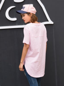 Áo Thun Nữ Tay Ngắn Dáng Rộng Mùa Hè Màu Hồng Nhạt Áo Thun Nữ Dáng Rộng Tay Ngắn Cổ Tròn Dài Vừa Phải Chia Đôi Thoải Mái Thoáng Khí