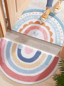 Cartoon Rainbow Semi-Circular Door Mat High Elastic Wear-Resistant Silk Circle Carpet Outdoor Entrance Mud Scraping Foot Pad