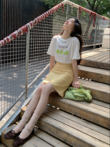 Mixd | Yellow Floral High Waist A-Line Skirt