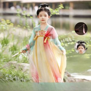 Princess Hanfu Dress Spring Summer Childrens Girls New Style Tang Dynasty Ancient Costume Elegant Fairy Atmosphere Skirt