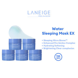 LANEIGE Water Sleeping Mask EX (75ML=15MLX5PCS) 5TH EXP2025-2026 Miniature/Sample mini Size #Clear complexion  #Overnight Facial Mask Sleeping Micro Biomet Brightening Hydrating Softening face masks skincare