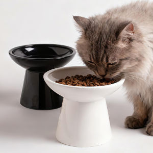 Black Ceramic Cat Bowl Non-Slip Water Dish Pet Feeder High Rim Flat Mouth Design Prevents Spills And Neck Strain for Cats