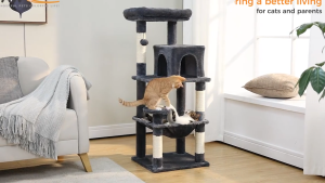 Lovinland Cat Tree Multi-Level Cat Tower for Indoor Kittens Condo Furniture with Scratching Posts Large Top Perch Hammock Tall Pet Climbing Stand for Kitty Play House Climbing Frame