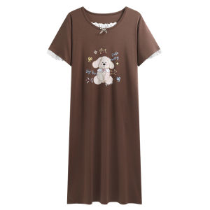 MiiOW | Pure Cotton Long Summer Sleepwear Womens Loose Comfortable Home Clothes Cat Person Sleep Dress Breathable Lightweight Nightgown