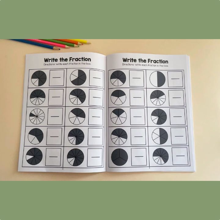 Math Workbook for Practicing Mathematics Fractions - 24 Pages, Ages 5 ...