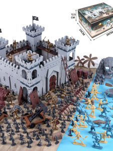 HANYIMOWAN | Medieval Knight and Pirate Skull Army Castle Attack and Defense Scenery Model