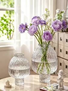 Nordic Style Textured Glass Vase Hydroponic Flower Arrangement Container Minimalist Home Living Room Table Decoration