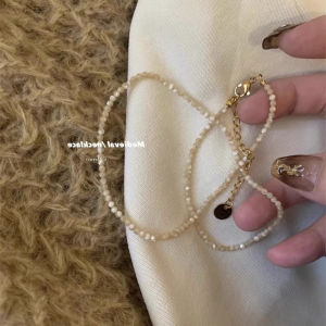 Metwo French Style Pearl Necklace Womens Fashion Jewelry Luxury Lightweight Clavicle Chain Necklace Elegant Alloy round Beads