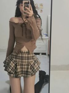High Waist Plaid Mini Skirt Womens Spring Summer A-Line Short Skirt Trendy Girl Half Body Skirt Cake Skirt Small Size