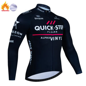 QUICK STEP 2024 Winter Cycling Jersey Mens Fleece Thermal Jacket Long Sleeve MTB Bicycle Outdoor Sports Warm Clothing