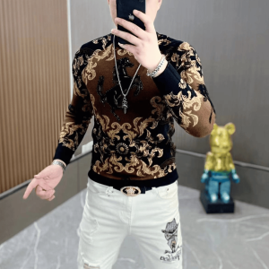 Fashionable Comfortable Long Sleeve Mens T-shirt Floral Pattern Base Layer Shirt Premium Quality Elegant Personality Spring Autumn