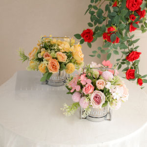 Luxury Gold And Silver Ceramic Flower Pots Artificial Rose Bouquet Living Room Table Centerpieces Dining Table Decor Home Decor