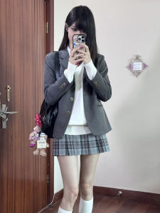 Original Large Size Grey Plaid Half Skirt Spring Autumn School Uniform JK Cosplay Costume TR Fabric Big Size Grid Pattern